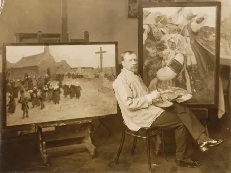 Н. В. Харитонов в своей мастерской. Фотограф Я. В. Штейнберг. 20 января 1915.[Бромосеребряный отпечаток?]. 17,7х 23,4