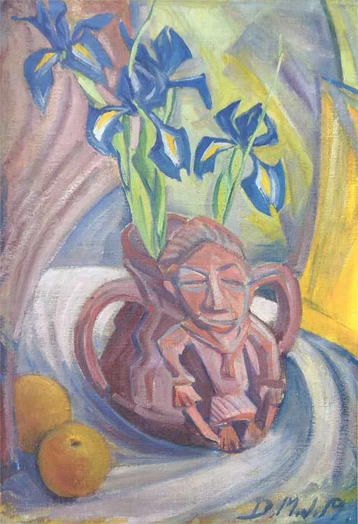 Доротея Метцель-Йоханнсен. Ирисы и ритуальный кубок из Перу.1919. Холст, масло