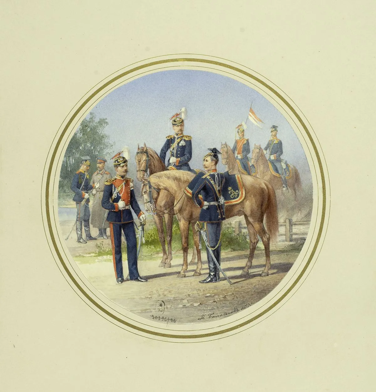 Петр Балашов. Формы обмундирования – лейб-гвардии Уланский полк. 1877. Бумага, акварель
