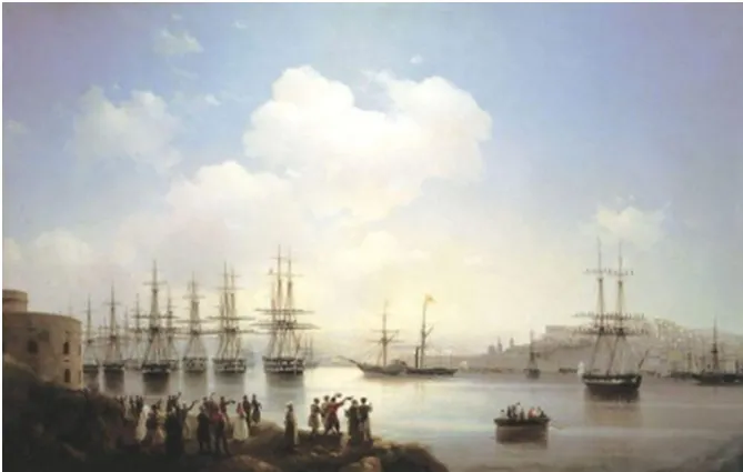 Русская эскадра на Севастопольском рейде. Х.,м. 1849. ГРМ.