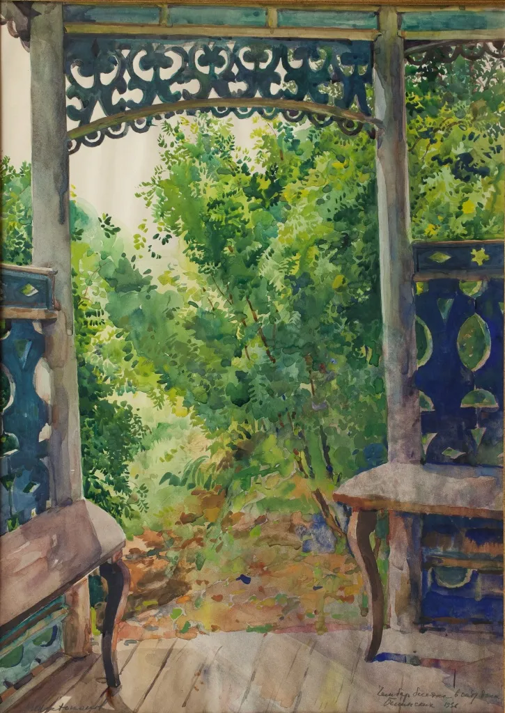 Чембар. Беседка в саду Белинских, 1936. Бумага, акварель. 52х37,3