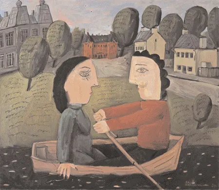 На лодочке. 1991. Холст, масло. 100 х 118. Частное собрание, Россия