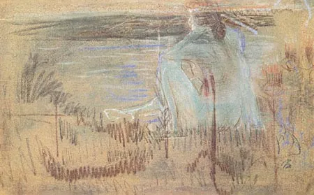 Нимфа. 1898 (?). Картон на холсте, пастель. 57,3 х 88,5