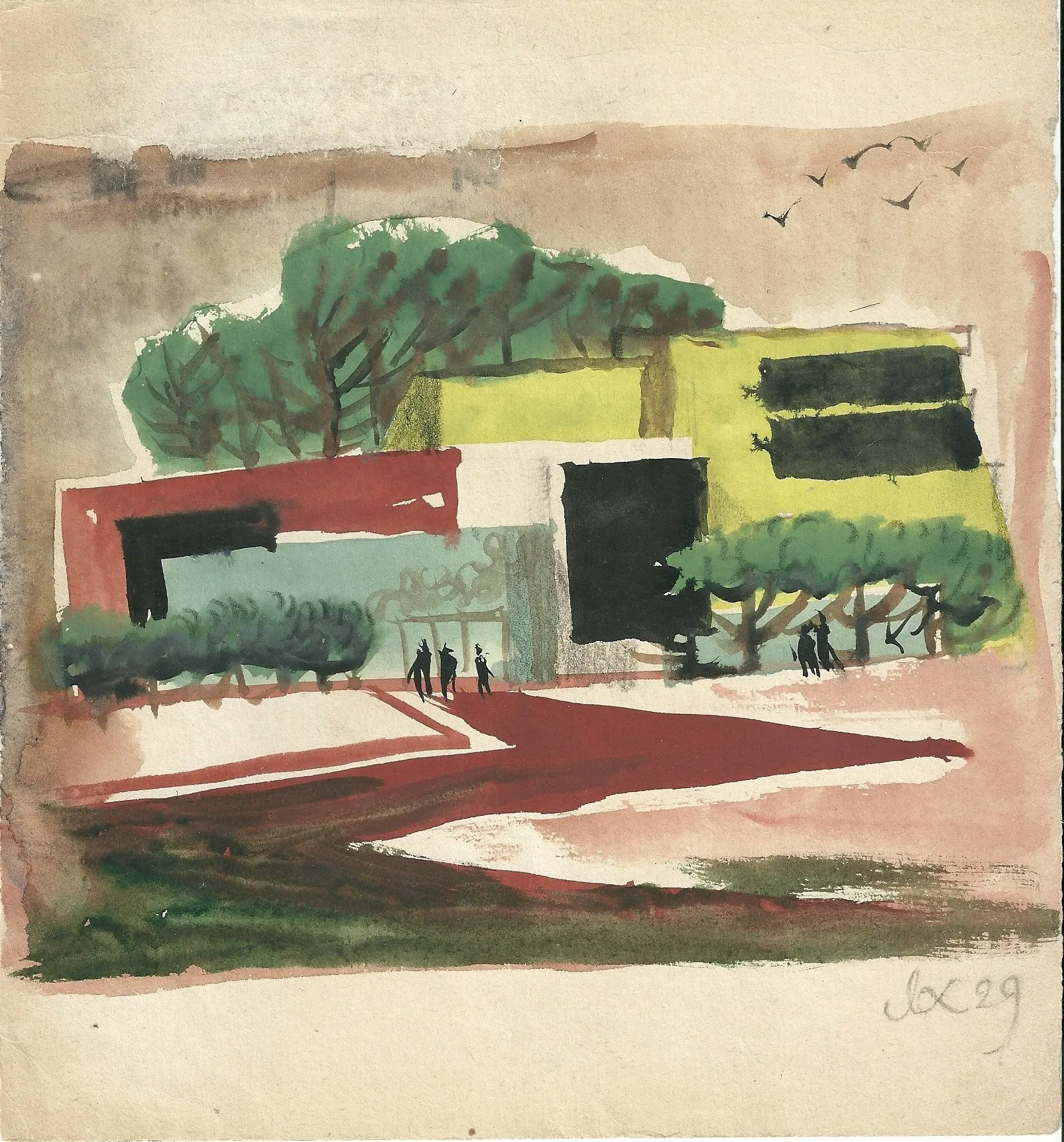 Л. Хидекель. Дом культуры, Кондопога. 1929. Бумага, акварель, гуашь. 21,8 x 20. Собрание семьи Хидекеля