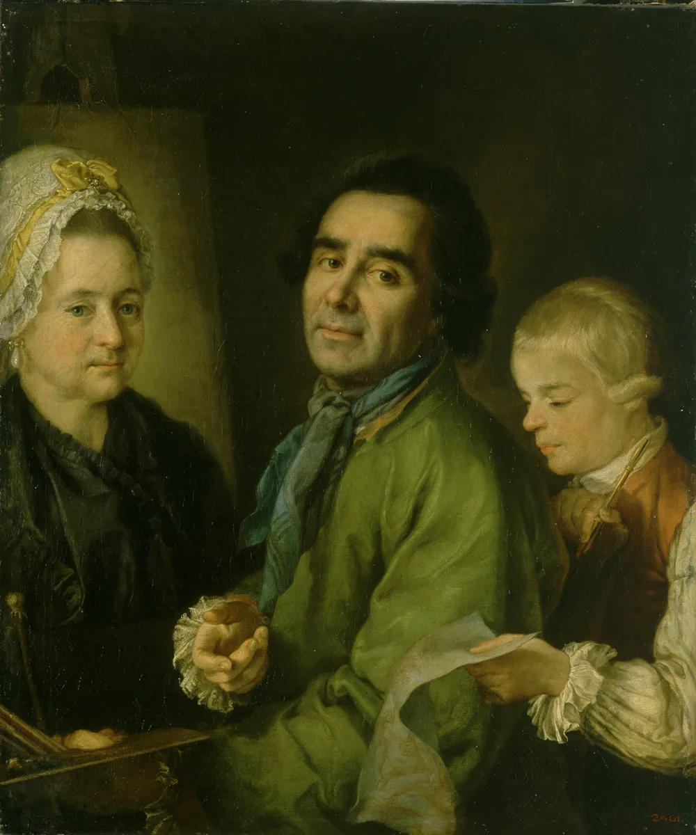 Портрет художника А.П.Антропова с сыном перед портретом жены