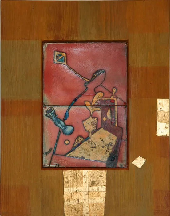 Застолье. 1990. Медь, эмаль, дерево. 50х40
