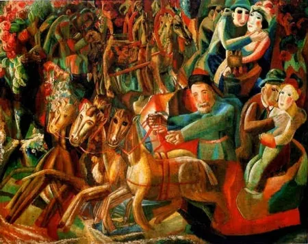 Филонов П.Н. Масленица и вывод из зимы в лето. 1913 -1914. Холст, масло. 79х99