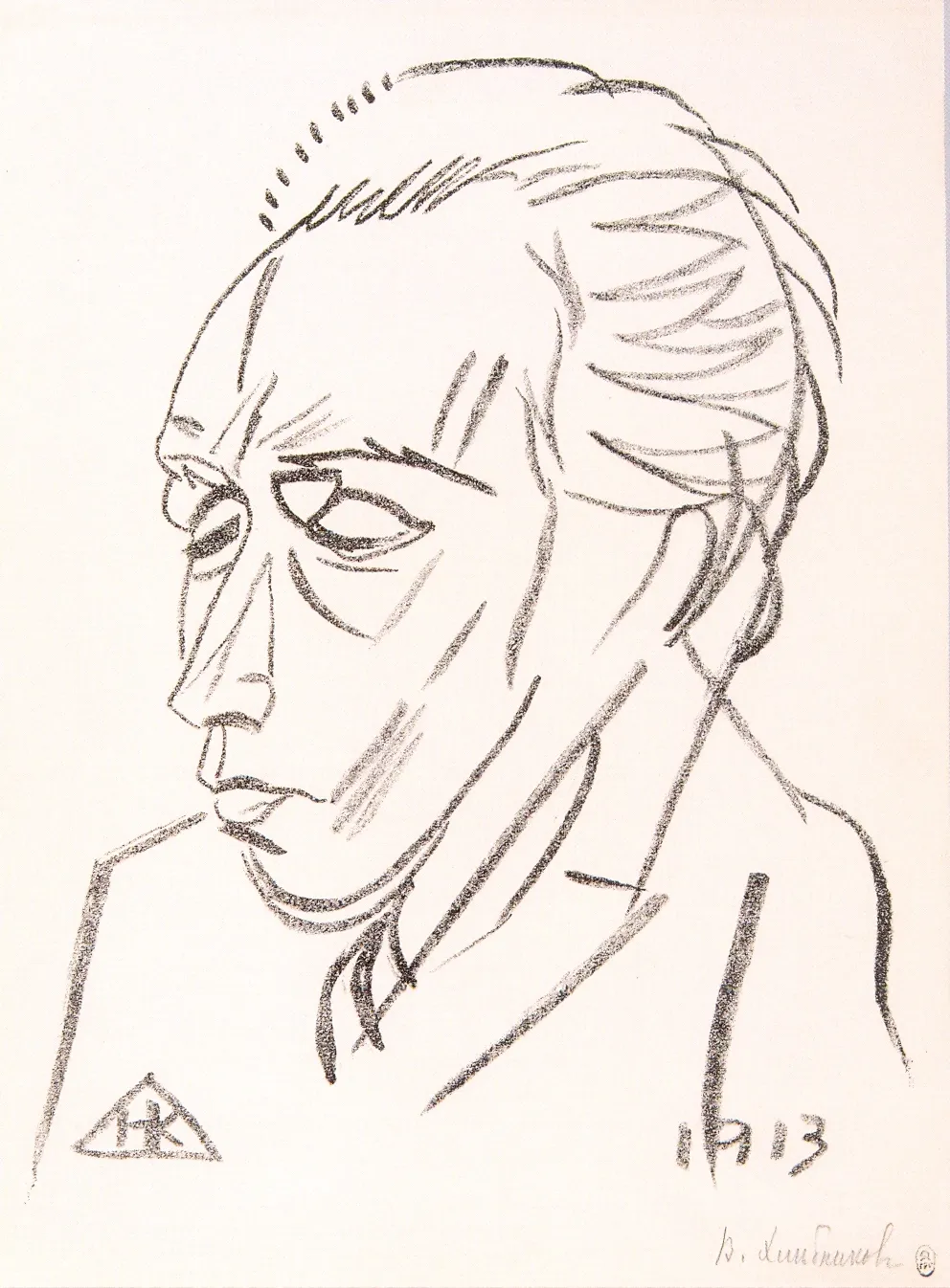 Н. И. Кульбин. Портрет Велимира Хлебникова. 1913. Бумага, литография. И.: 30 х 24; л.: 34,7 х 25,7