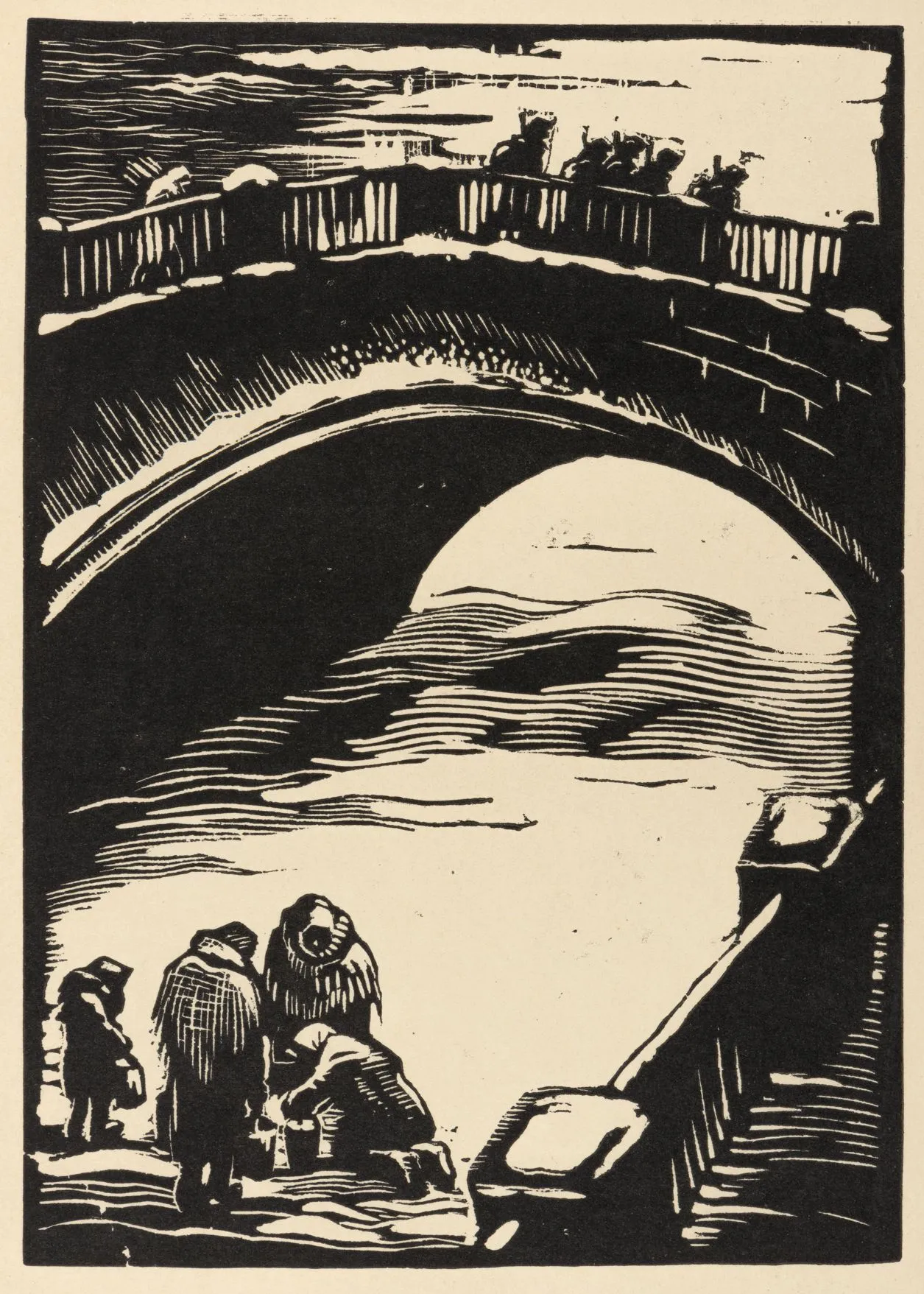 На Фонтанке. 1947. Бумага, линогравюра. И.: 26 х 18,5. Собрание Евгения Герасимова.