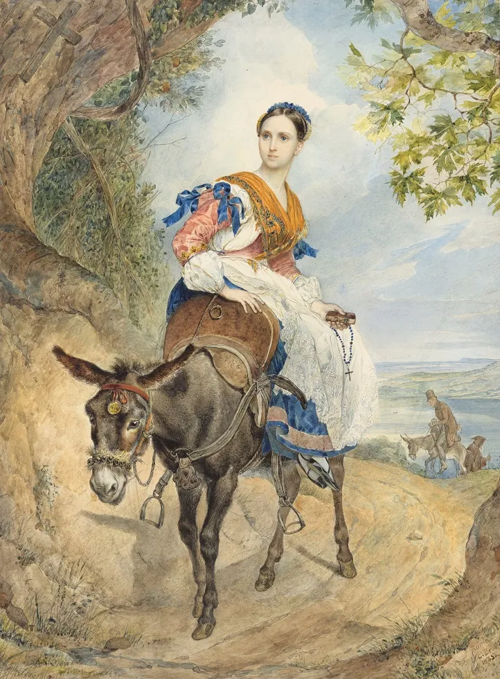 К.П. Брюллов. Портрет графини О. П. Ферзен на ослике.1835.