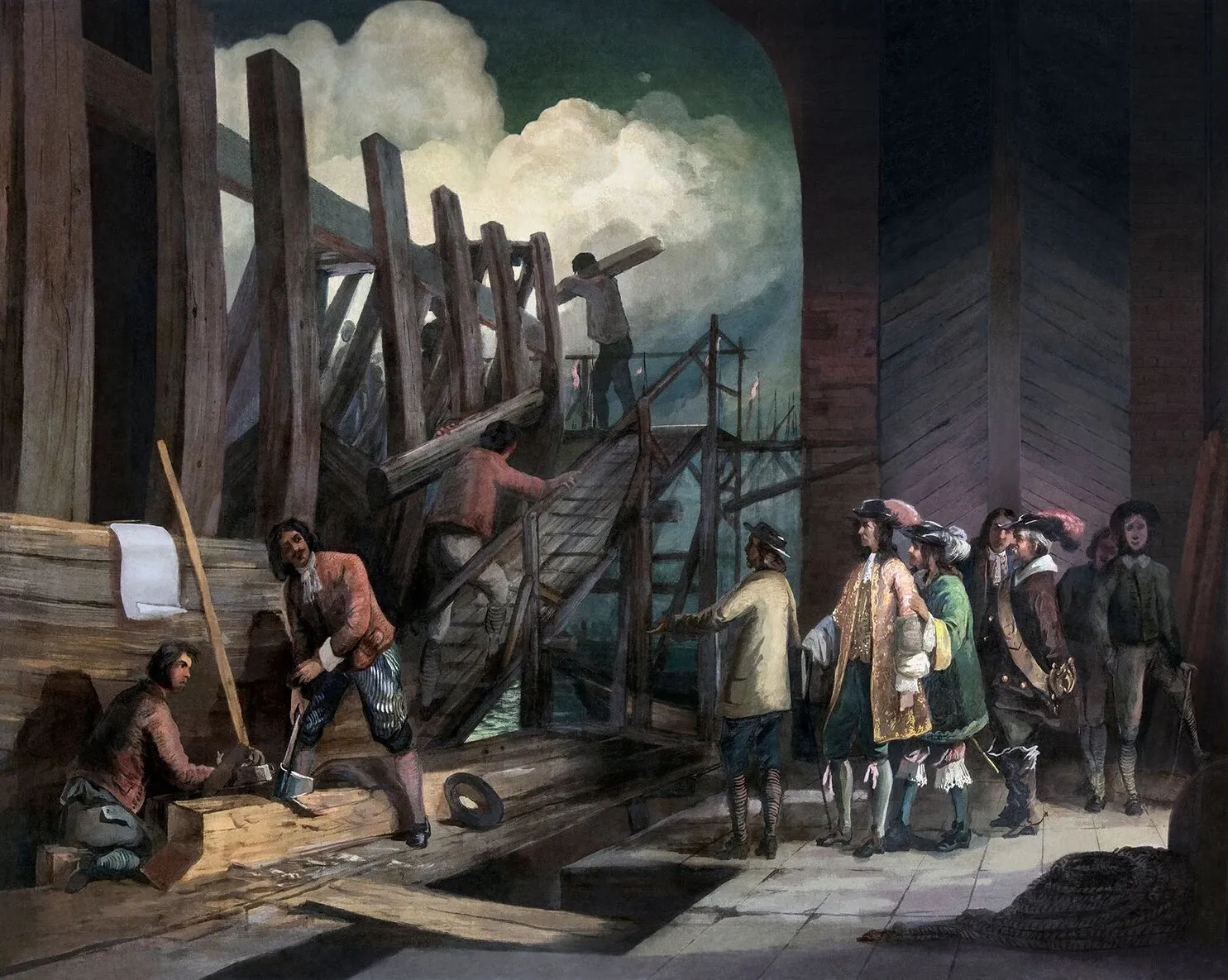 М. Бочаров. Петр в Амстердаме на верфи (1697). 1872. Холст, клеевая краска. ГРМ
