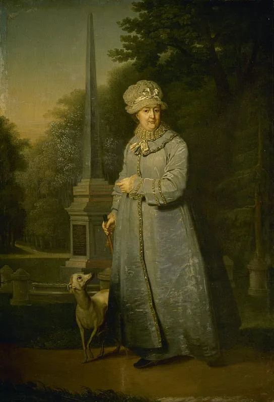Екатерина II на прогулке в Царскосельском парке