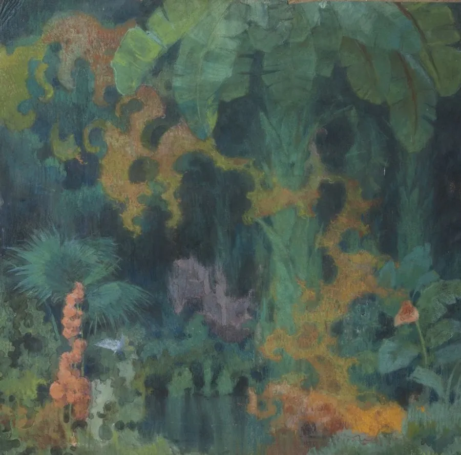 М.В. Фармаковский. Тропический пейзаж. Вторая половина 1900-х. Картон, пастель, акварель