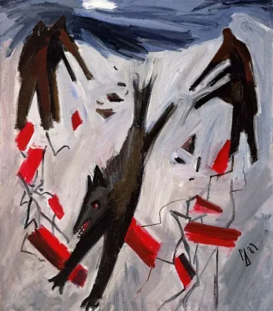 Охота на волка. 1989. Холст, масло. 190х150