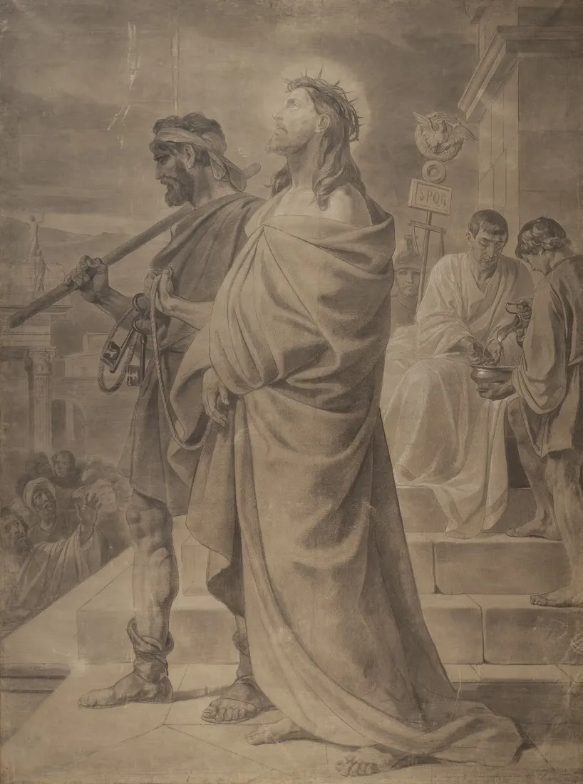 К.П. Брюллов с участием П.В. Басина. Се человек. Картон. 1843–1850. Бумага грунтованная, дублированная на холст, уголь, мел. ГРМ.