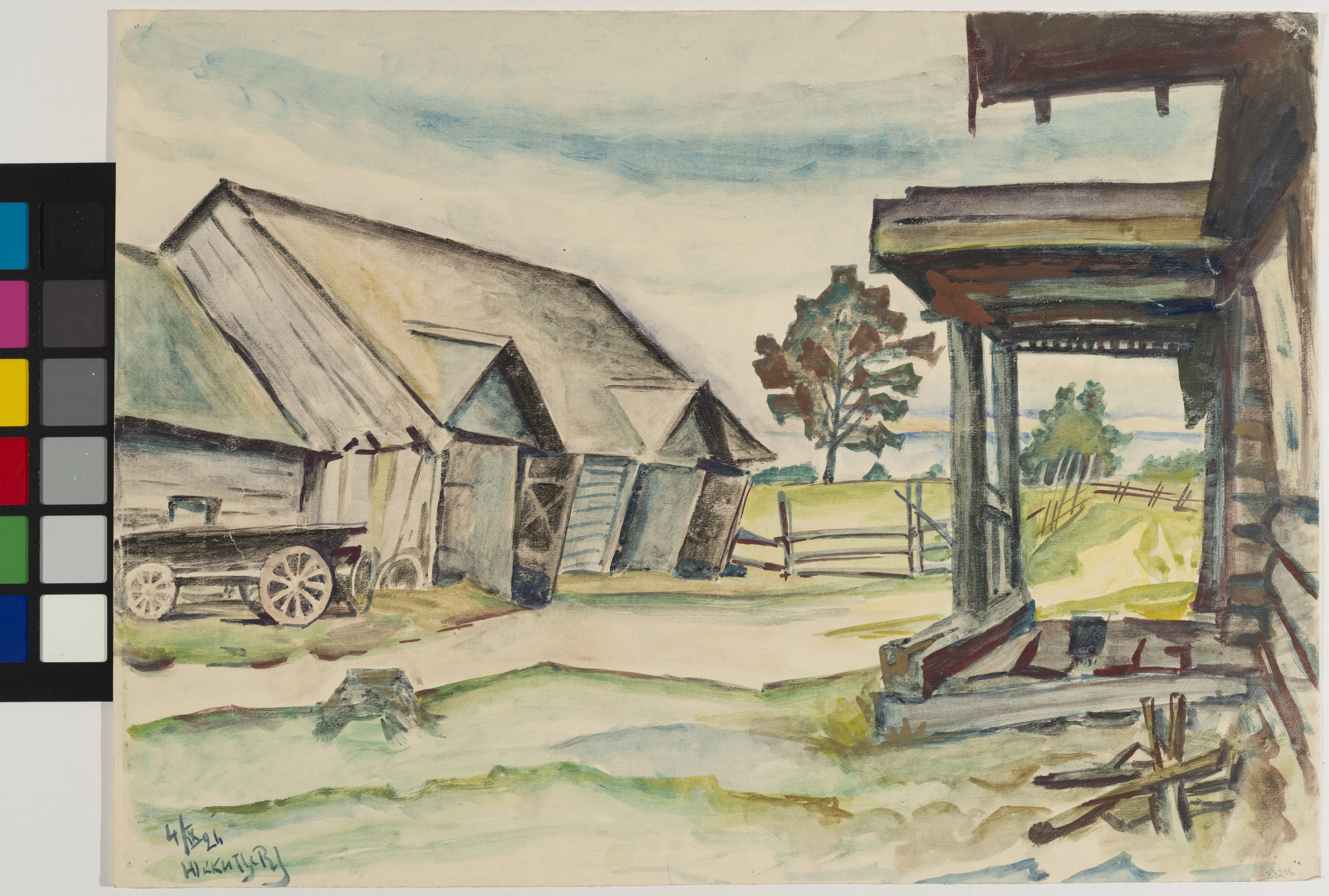 Воинов В.В. Крестьянский двор в Юкках. 1926. Бумага, акварель.