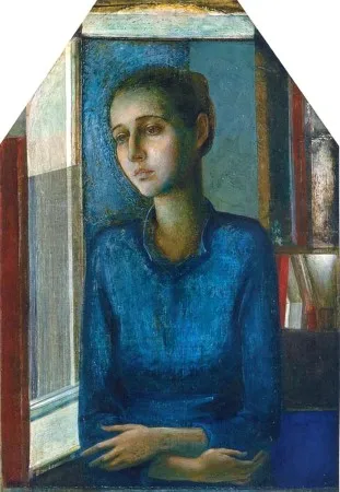Н. Медведев. Портрет жены. 1981. Доска, левкас, темпера.42х31