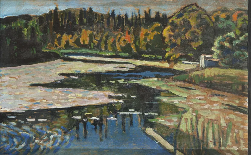 В.В.Кандинский. Река осенью. Между 1901 и 1903. Фанера, масло. 20х30,5. ГРМ