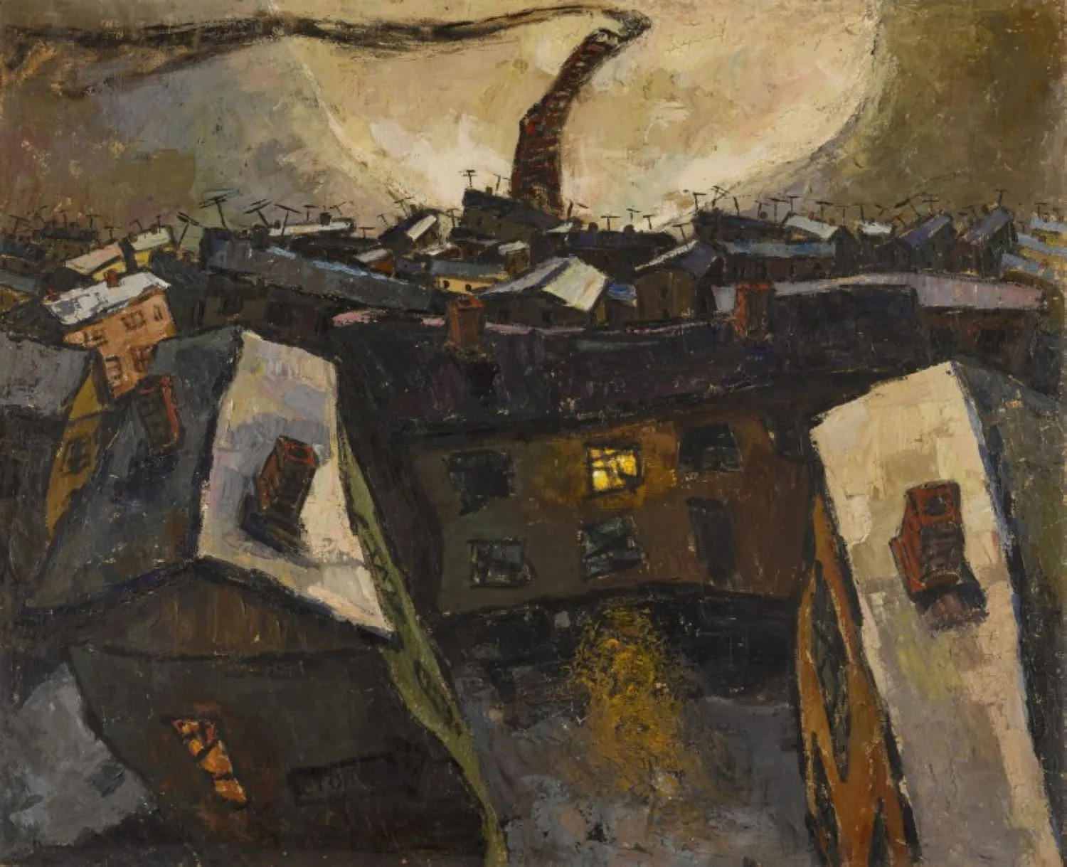 Оскар Рабин. Город с луной. 1959. Холст, масло
